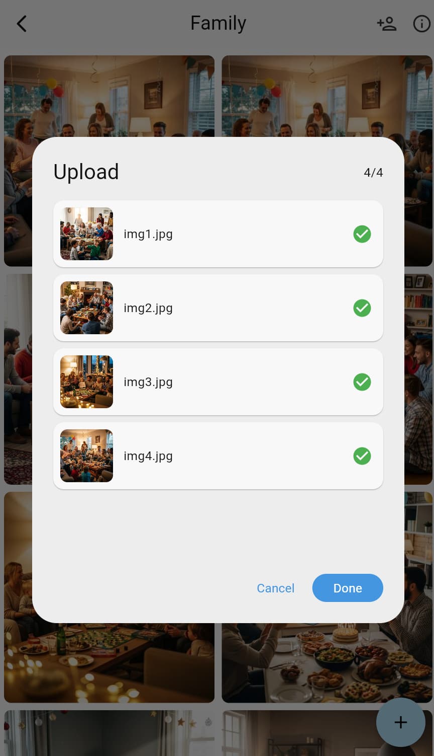 Screenshot of uploading photos